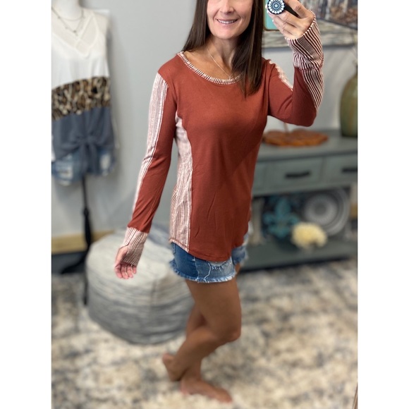 ❤️‍🔥Thumbhole Ribbed Contrast Soft Long Sleeve Top Rust 3621 - Picture 4 of 9